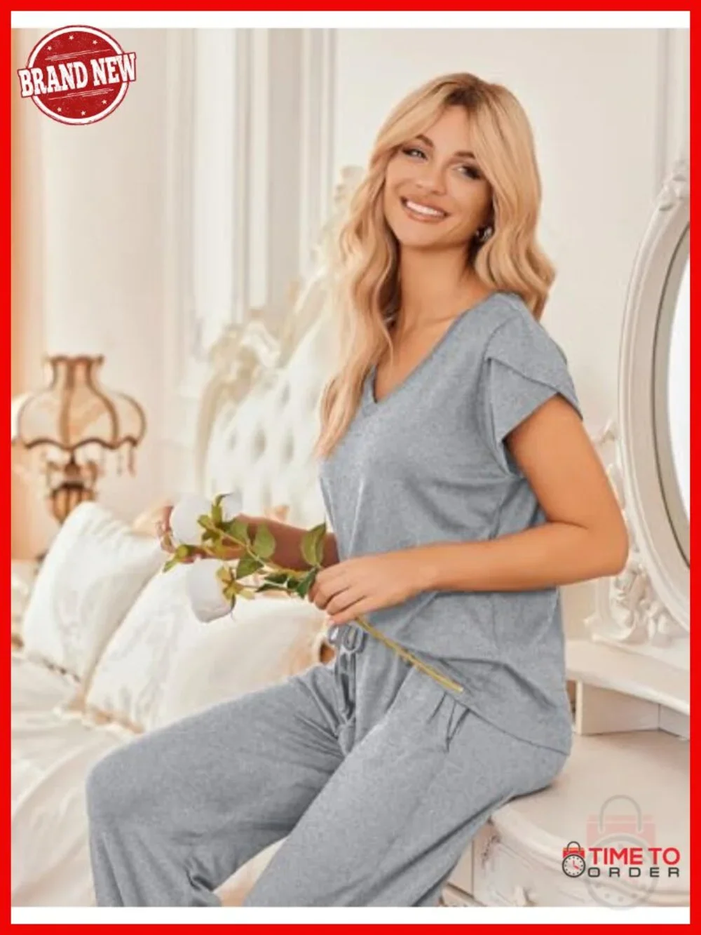 2-Pack Womens Sleepwear Set Short Sleeve Pajama Top & Pants Lounge Set